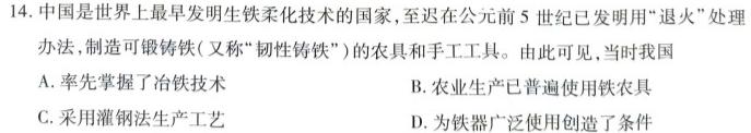 山西省2023-2024学年度九年级第一学期阶段性练习（三）历史