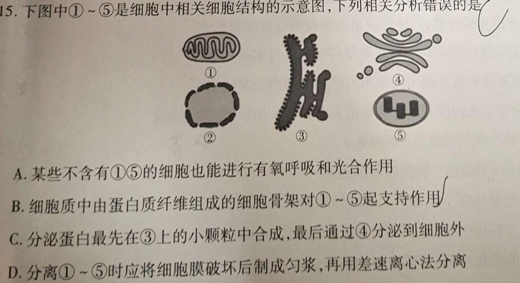 山西省2023-2024学年12月份九年级阶段质量检测试题（卷）生物