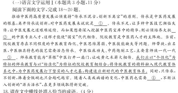 [今日更新]炎德英才大联考 湖南师大附中2024届高三月考试卷(四)语文试卷答案