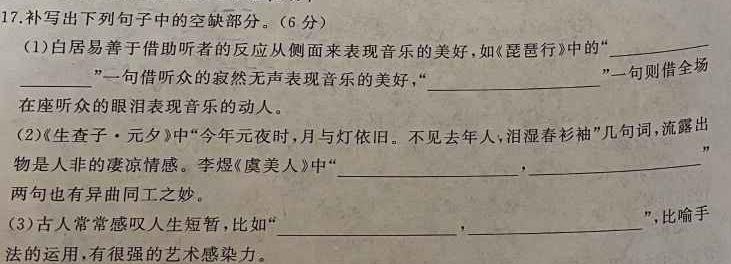 [今日更新]衡水金卷先享题月考卷 2023-2024学年度上学期高三六调(新高考无角标)考试语文试卷答案