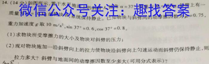 衡水金卷先享题压轴卷2024答案(新教材)1物理`