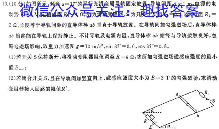 百校联赢2024安徽名校大联考最后一卷物理试卷答案