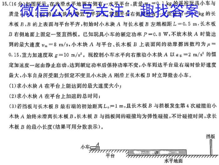 安徽省合肥市庐江县2024届九年级教学质量第二次抽测物理试题答案