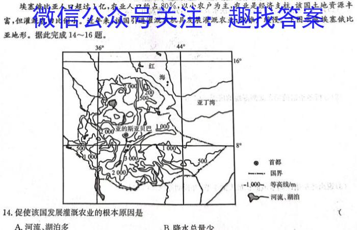 安徽省合肥八中2024届保温卷(5月)地理试卷答案