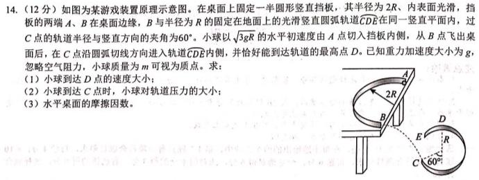 百师联盟2023-2024学年度高一期末联考(物理)试卷答案