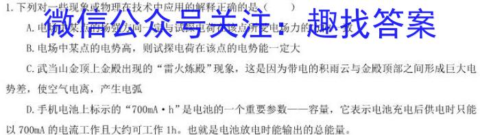 安徽省2025届高三第一学期开学质量检测（8月）物理试卷答案