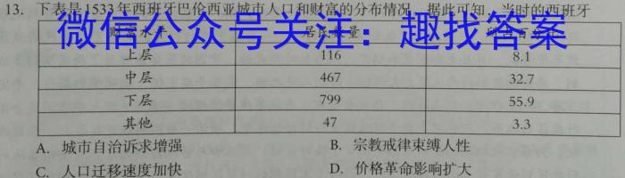 无锡市2023年秋学期高二期终教学质量调研测试历史试卷答案