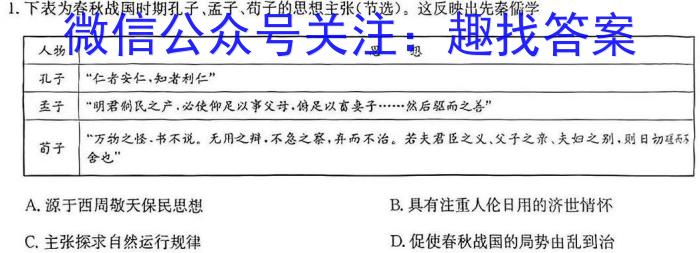 黄冈市2023-2024学年高一元月期末考试历史试卷答案