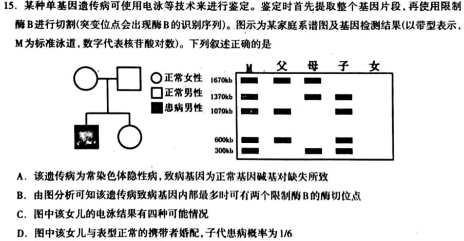 承德市高中2023-2024学年度高二年级第二学期月考(577B)生物