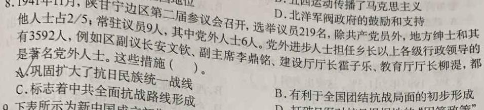 [今日更新]2024年陕西省八年级榆林市义务教育初中阶段教育教学质量检测历史试卷答案