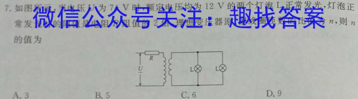 金考卷2024年普通高等学校招生全国统一考试 全国卷 预测卷(九)9物理`