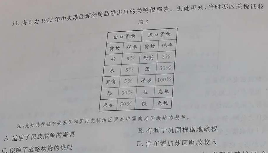 云南师大附中(贵州卷)2024届高考适应性月考卷(九)(黑白白黑黑黑白黑黑)历史