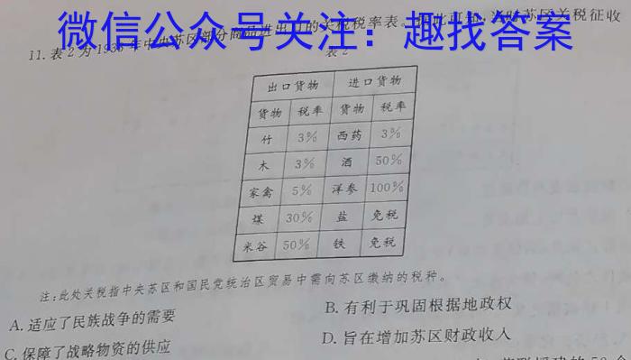 2024届武汉市九年级适应性训练题历史试题答案