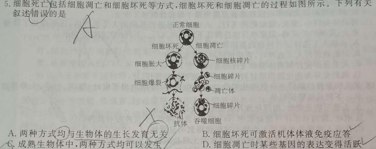 厚德诚品 湖南省2024年高考冲刺试卷(五)5生物学部分