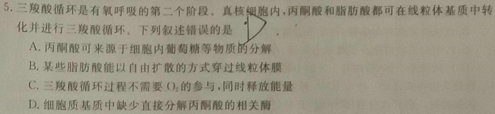 河南省2023-2024学年度九年级第三次12月月考（三）生物