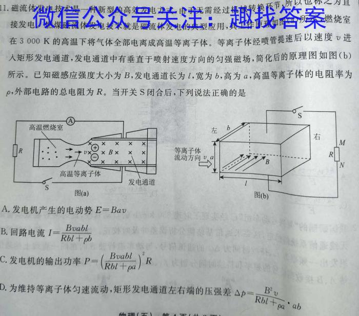 九师联盟 2025届8月高三开学考(角标含G)物理试题答案