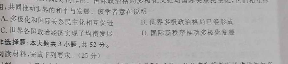 湖南省长郡教育集团2024年春季九年级期中限时检测试卷历史