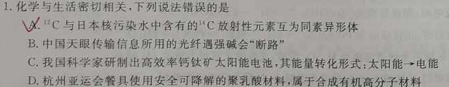 1江西省2024届九年级阶段性检测题（12.26）化学试卷答案