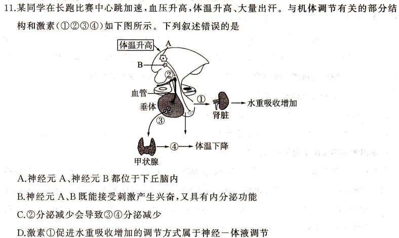 云南省德宏州2023-2024学年高三年级秋季学期期末教学质量统一监测生物学部分