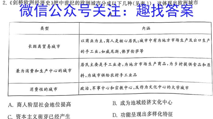 安徽金榜教育 2023-2024学年高一1月期末联考历史试卷答案