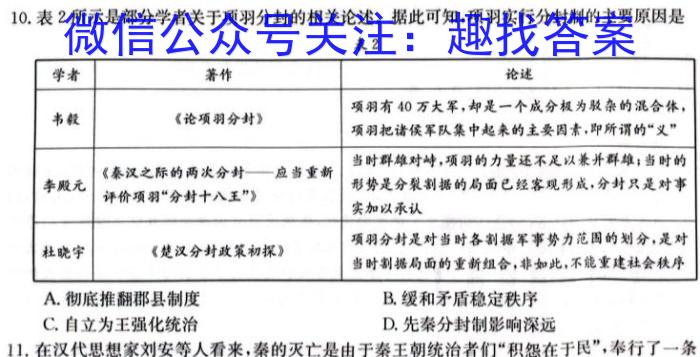 陕西省2023-2024学年第二学期高一质量检测（▲）历史试卷答案