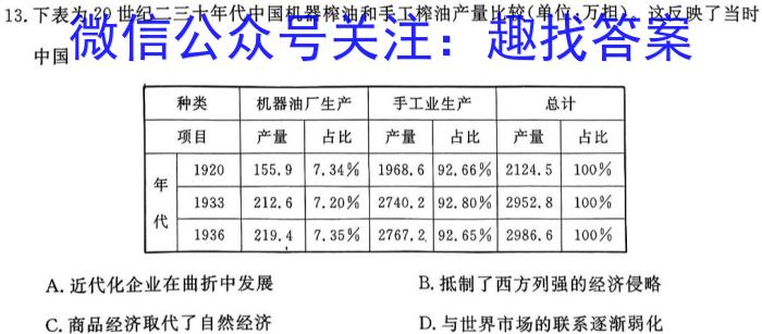 安徽省2023-2024学年七年级教学质量检测（1月）历史试卷答案