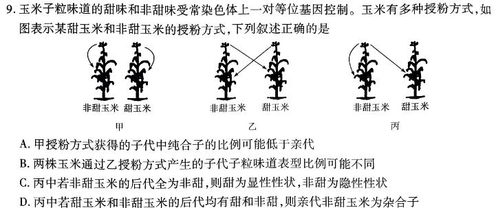 陕西省2023-2024学年度高二第一学期阶段性学习效果评估(三)生物