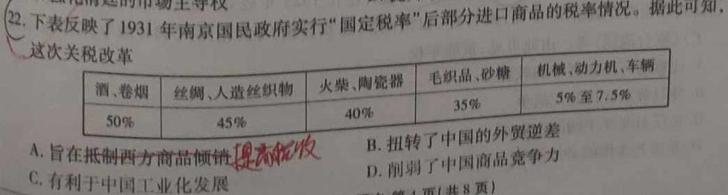 [今日更新]甘肃省武威市2023-2024学年第二学期高二期末质量检测历史试卷答案