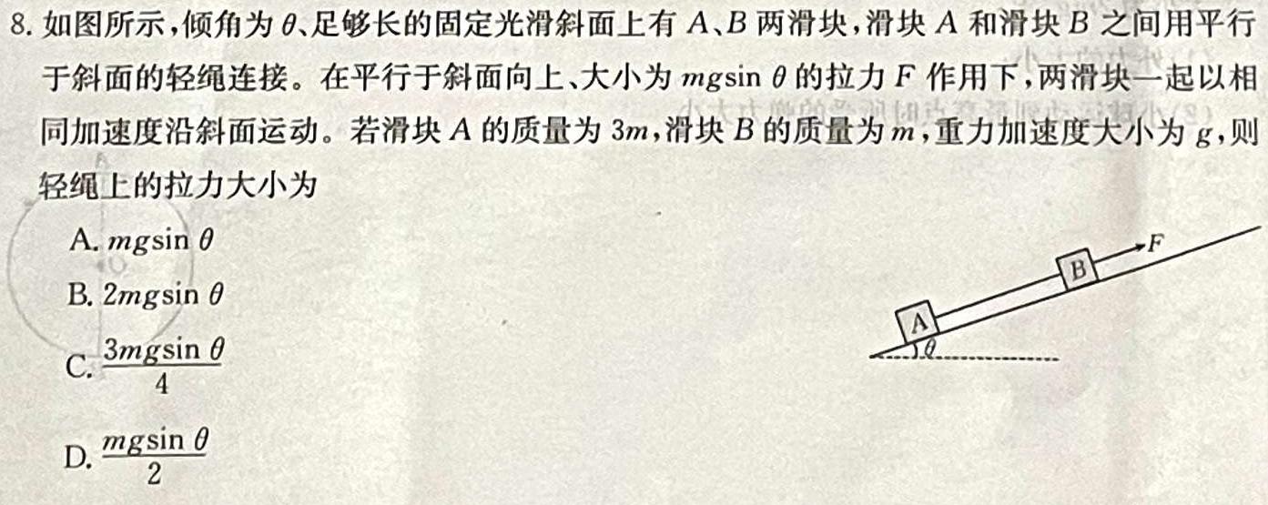 2023~2024学年陕西省八年级综合模拟(六)MNZX E SX(物理)试卷答案