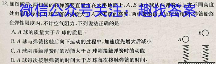 陕西省2023~2024学年高三第一学期12月模拟测试卷(243439Z)物理试卷答案