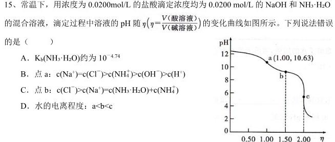 12024届衡水金卷先享题调研卷(JJ)(3)化学试卷答案