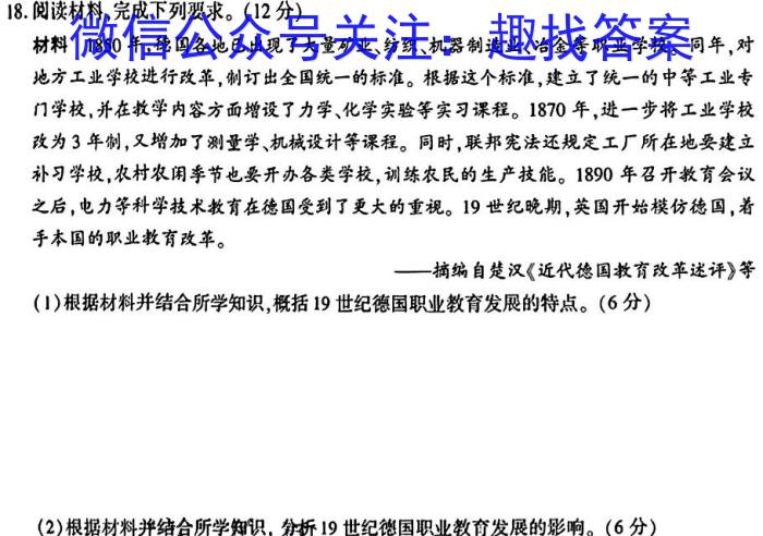 安徽省埇桥区2024届九年级3月考试历史试卷答案