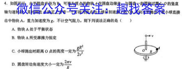 安徽六校教育研究会2025届高三新生入学素质测试物理试卷答案