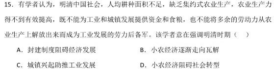 2024届雅礼中学高三综合自主测试(一)历史