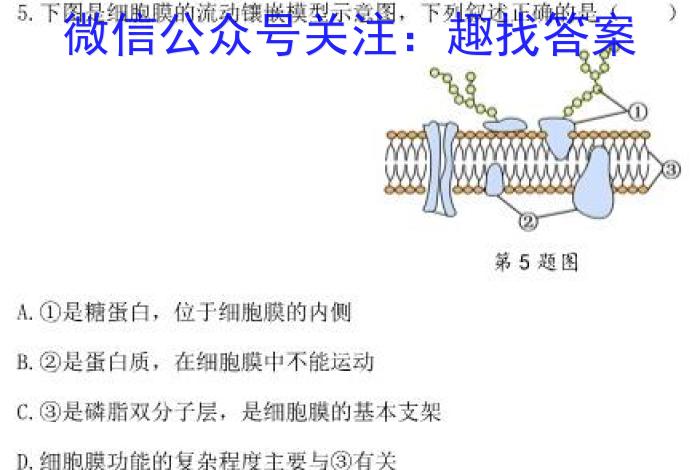 百师联盟2024年广东省中考冲刺卷(二)生物学试题答案