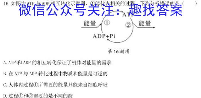 2024届衡水金卷先享题 调研卷(湖北专版)一生物学试题答案