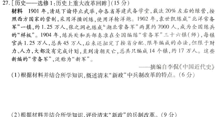 天一大联考 河南省2023-2024学年九年级学业水平诊断(二)历史