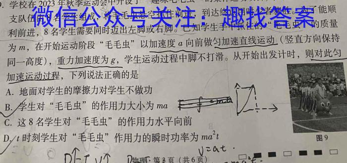 2023-2024学年辽宁省高一考试试卷1月联考(24-260A)物理试卷答案