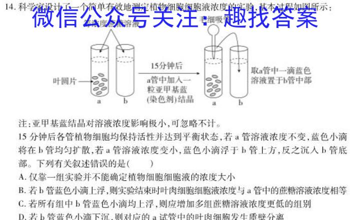 2024年广东高考精典模拟信息卷(一)1生物学试题答案