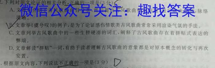 山西省临汾市洪洞县2023-2024学年九年级第一学期期末质量监测考试语文