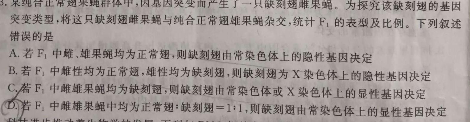 山东省泰安一模2023-2024高三一轮检测生物