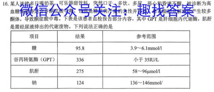 九师联盟 2024届高三押题信息卷(一)1生物学试题答案