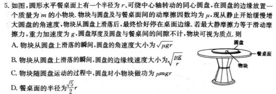 [今日更新]天一大联考 湖南省2024届高三5月联考.物理试卷答案