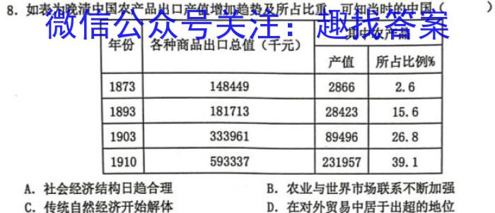 河北省2023-2024学年高三上学期期末考试历史试卷答案