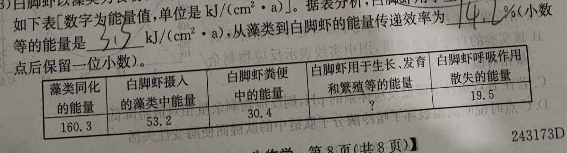 2023-2024学年度上学期“抚顺六校协作体”高一期末考试试题生物学部分