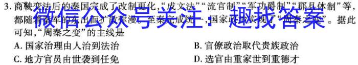 2024届安徽省高三第二次五校联考(颍上/蒙城/淮南/怀远/涡阳)历史试卷