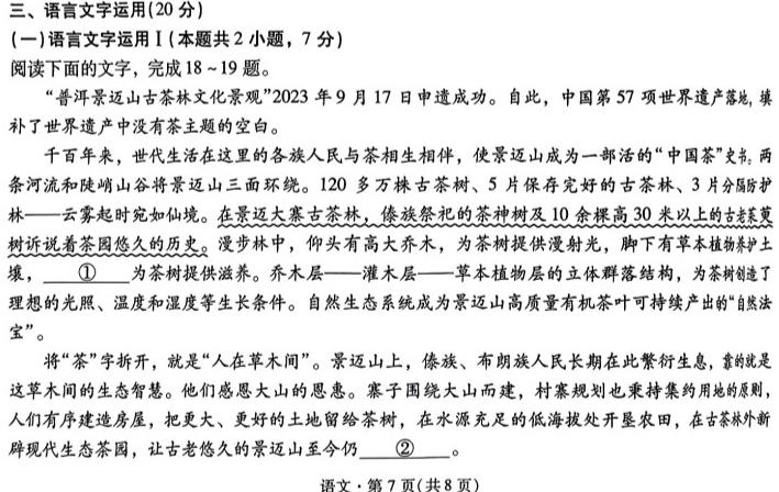 云南省昭通市乐居镇中学2024年春季学期高一年级4月考试LJ语文