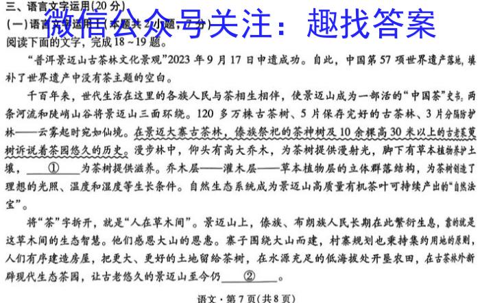 衡水金卷先享题月考卷2023-2024学年度下学期高二年级一调考试/语文