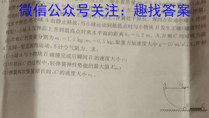 九师联盟2023-2024学年高一下学期6月教学质量检测（A）物理试题答案