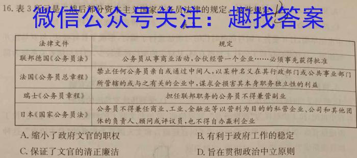 江西省2023-2024宜春名校联盟八年级下学期检测一(CZ124b)历史试卷答案